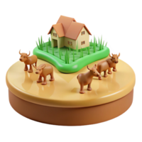 3D Render of a Farm with a House and Four Cows png