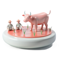 3D Render of a Pink Cow with Two Figures in a Field png