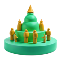 3D Render of People Around a Green Pagoda png