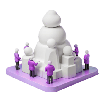 3D Render of Small Figures Surrounding a Large Structure png