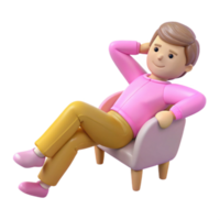 3D Rendered Cartoon Character Relaxing in a Chair png