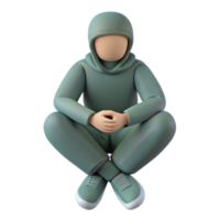 3D Render of a Person Sitting with Crossed Legs and Hands in Lap png