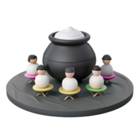3D Render of People Sitting Around a Pot with a Lid png