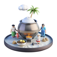 3D Illustration of a Traditional Ceremony with a Large Pot, Palm Tree, and People png