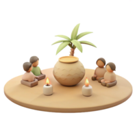 3D Render of Couple Sitting Around Pot and Palm Tree png