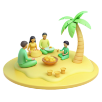3D Illustration of Family Gathering Under a Palm Tree on a Tropical Island png