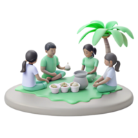 3D Illustration of Children Enjoying a Picnic Under a Palm Tree png