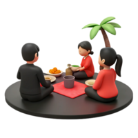 3D Render of People Enjoying a Meal Together Under a Palm Tree png