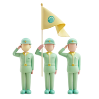 3D Cartoon Soldiers Saluting with Flag png