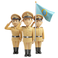 Three Soldiers Saluting a Flag with a Wheel Symbol png
