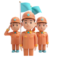Three Cartoon Workers Saluting a Flag png