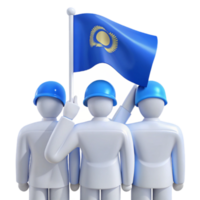 Three Figures Saluting a Flag with a Sun Symbol png