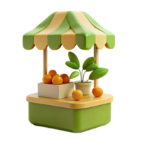 3D Render of a Small Fruit Stand with Oranges png