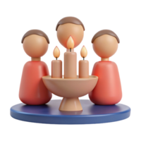 Three Figures Surrounding a Candlestick with Three Candles png