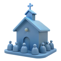 3D Render of Blue Church with People in Front png