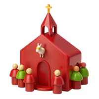 Red Church Building With Cross and Figures png