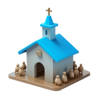 3D Render of a Small Church with People Standing Outside png