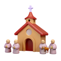 3D Render of People Standing Outside a Church png