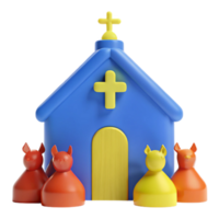 3D Render of a Church with Figurines png