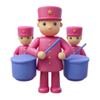 Three Cartoon Drummers in Pink Uniforms png