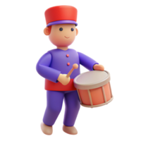 3D Illustration of a Cartoon Character Playing the Drum png