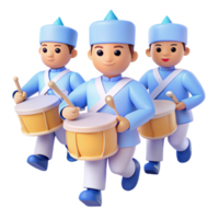 Three Cartoon Drummers Marching in Uniform png