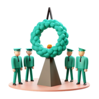 Four Figures Standing in Front of a Wreath png