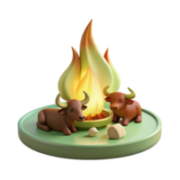Two Bulls by a Campfire 3D Render png