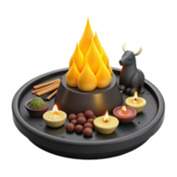 3D Rendered Festive Arrangement with Candles, Incense Sticks, and Bull Figurine png