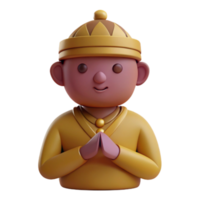 3D Rendered Illustration of a Person with a Yellow Hat and Outfit Greeting in a Traditional Manner png