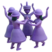 Four 3D Characters in a Circle, Dancing and Celebrating png