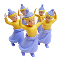3D Cartoon Characters Dancing with Blue Skirts and Yellow Tops png
