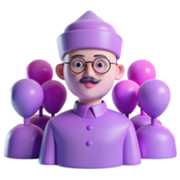 3D Cartoon Character With Mustache and Glasses Surrounded by Balloons png