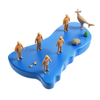 3D Rendered Illustration of Miniature Figures on an Island png