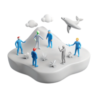 3D Render of Small Figures on an Island With a Plane Flying Overhead png