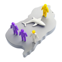 3D Illustration of People and a Fish on a Map png