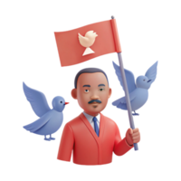 3D Illustration of a Person Holding a Flag with a Dove and Two Doves Flying Around png