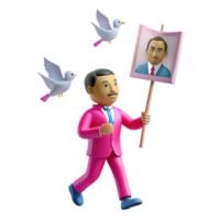 Man Holding a Portrait of Himself with Doves Flying Around Him png