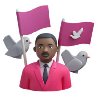 3D Render of a Man in a Pink Suit with Flags and Doves png