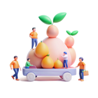 Cartoon People Transporting a Large Pile of Fruit on a Wagon png
