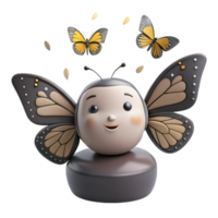 Cute 3D Butterfly with Smiling Face png