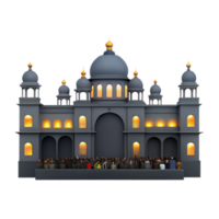 Mosque with Golden Domes and People Gathering png