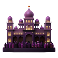 3D Illustration of a Mosque with People Praying png