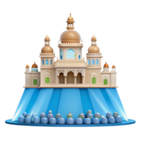 3D Render of an Ornate Palace with a Blue Platform and Round Objects png