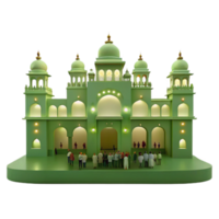 A Green Building with Multiple Arches and Domes - A Detailed Architectural Model with Miniature Figures png