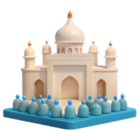 3D Rendered Illustration of a Mosque with People in Front png