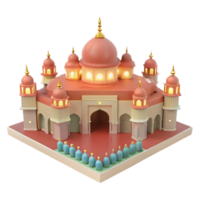 3D Illustration of a Mosque with a Row of People Praying png