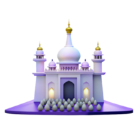 3D Render of a Mosque with Golden Domes and Minarets png