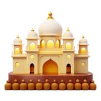 3D Render of an Ornate Building with Golden Domes and Arches png