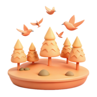 3D Render of a Forest Scene with Birds png